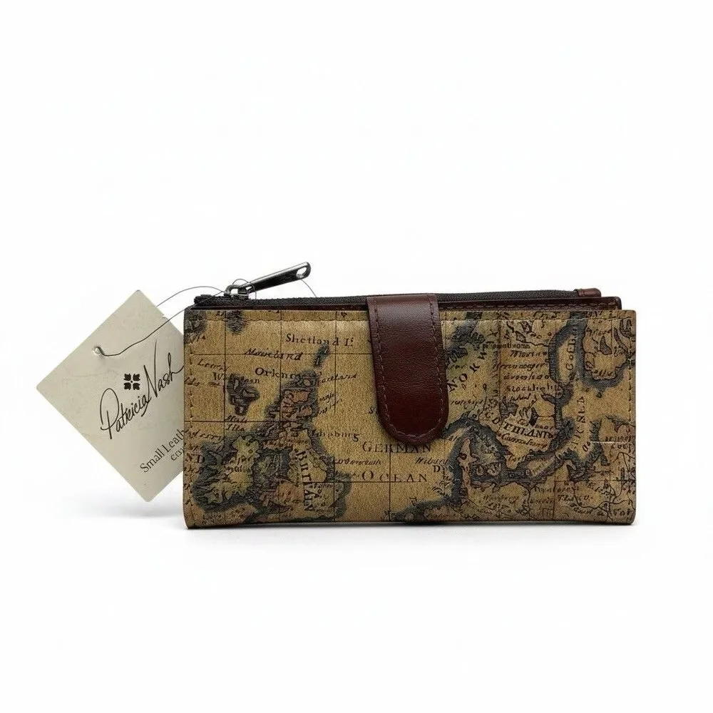 Patricia Nash Nazari Leather Wallet European Map Print Bifold Snap Close Travel
